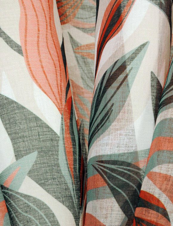 Panneau voilage &eacute;tamine imprim&eacute; feuillage, finition oeillets (terracotta / kaki)