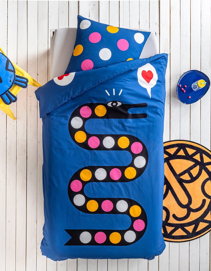 Linge de lit Serpent 1 personne en coton, collection enfant LEM (bleu)