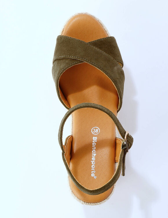 Sandales compens&eacute;es crois&eacute;es (kaki)