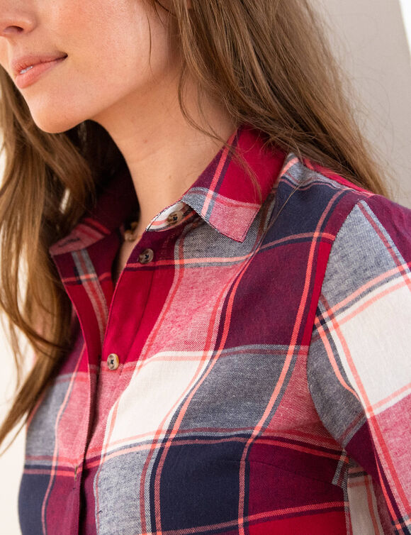 Chemise longue grands carreaux, flanelle (cerise / marine)