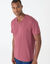 T-shirt met V-hals en korte mouwen (DONKERROZE)