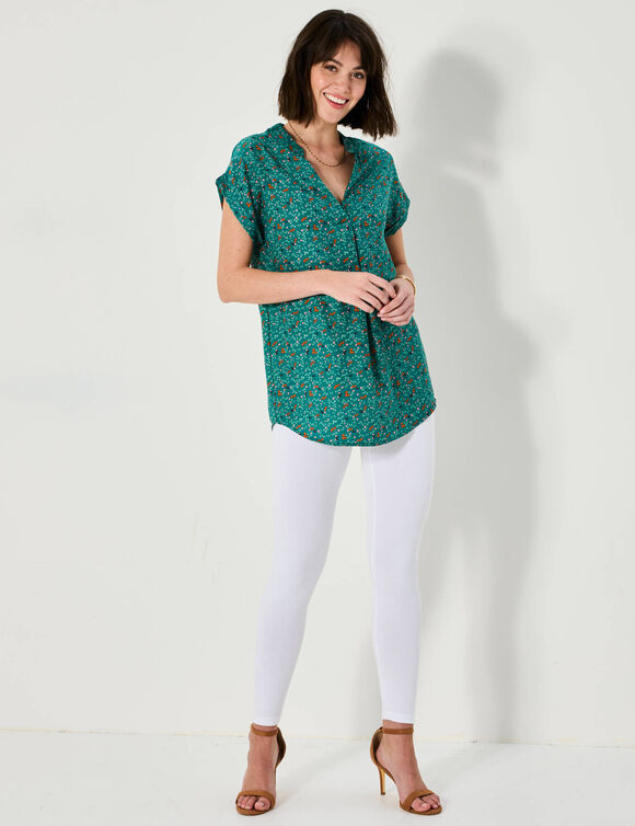 Tunique manches à revers, imprimé minimaliste  (vert / multicolore)