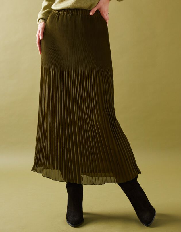 Jupe grande stature voile plissé uni, polyester recyclé(1) (kaki)
