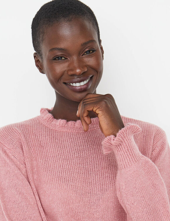 Pull col montant, finition frisotti (rose chin&eacute;)