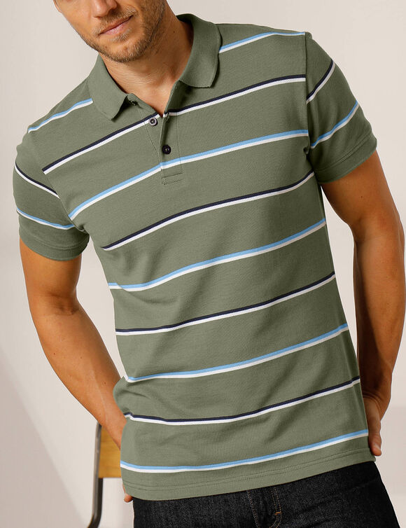 Polo ray&eacute; maille piqu&eacute;e chin&eacute;e (kaki)