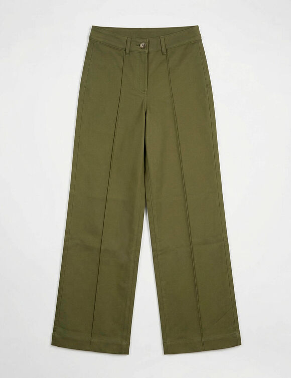 Pantalon large d&eacute;tails plis piqu&eacute;s (kaki)