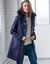 Effen duffelcoat met kap in nepbont (marine)