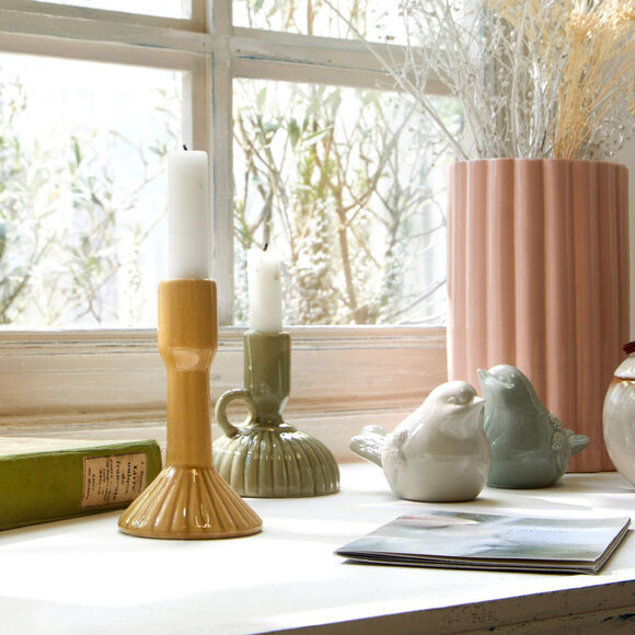 Bougeoir strié céramique jaune (jaune)