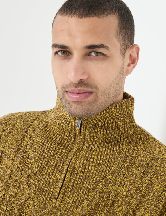 Pull col camionneur maille irlandaise (curry moulin&eacute;)