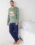 Pyjama coton imprimé message, manches longues (vert / marine)
