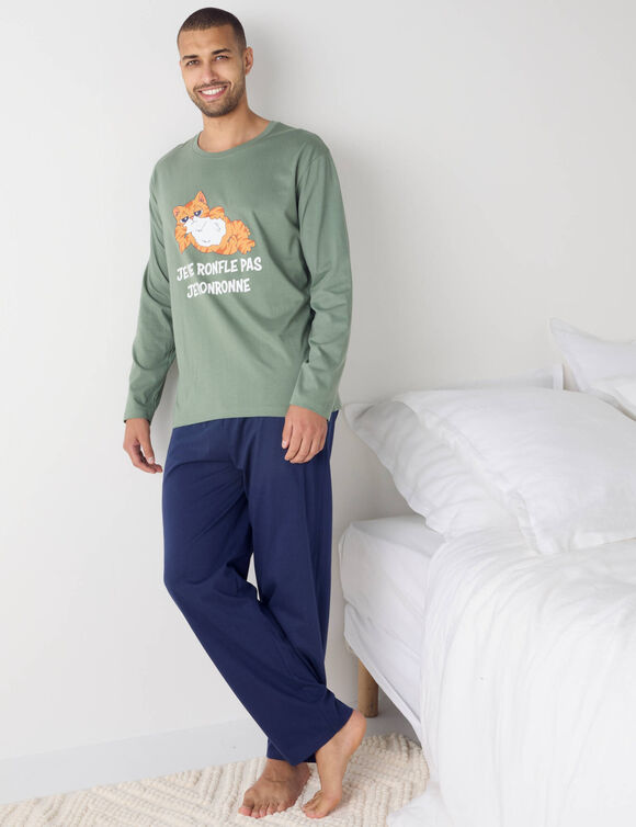 Pyjama in katoen met opdruk, lange mouwen (groen / marine)