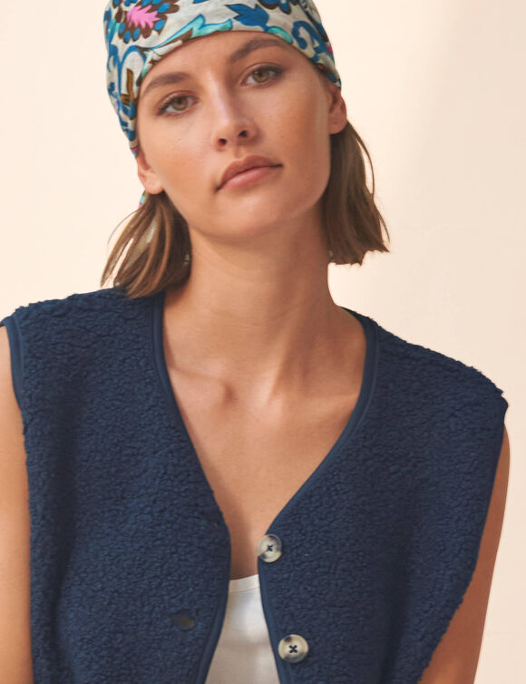 Veste sans manches, maille bouclette (marine)