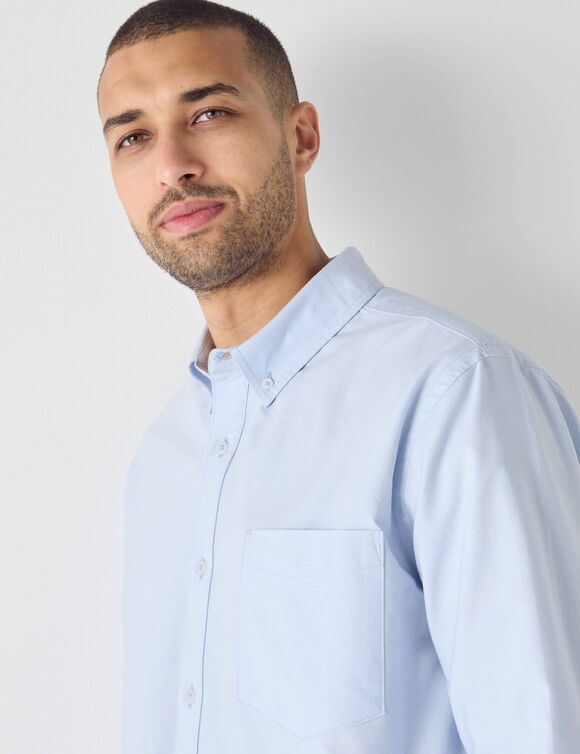 Chemise boutonnée unie Oxford manches longues (bleu ciel)