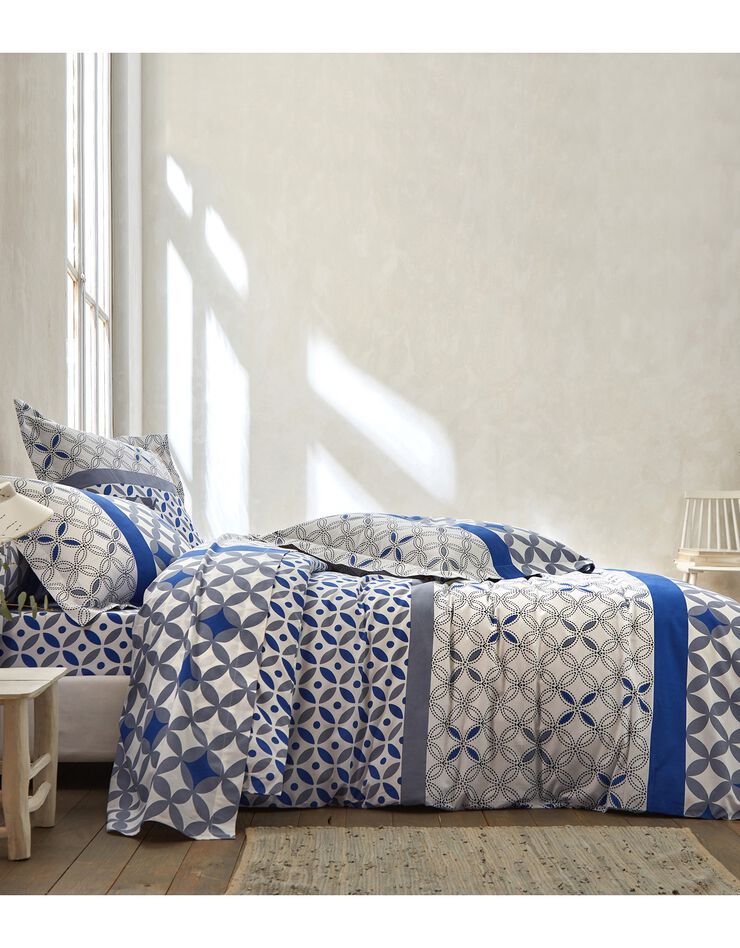 Linge de lit Marlow en coton à motifs géométriques, gris / bleu, hi-res image number 1