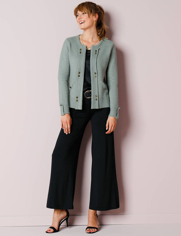 Pantalon large en maille, taille élastiquée (noir)