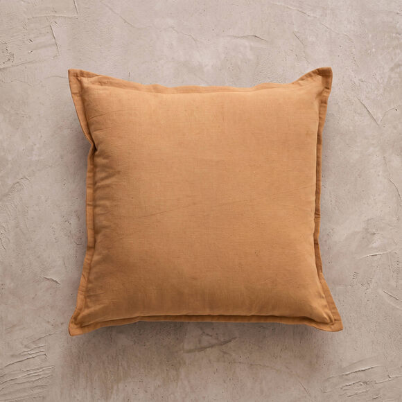 Coussin encadrement brod&eacute; Folk (caramel / naturel)