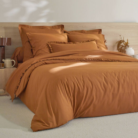 Effen bedlinnen in katoenbatist (kastanje)