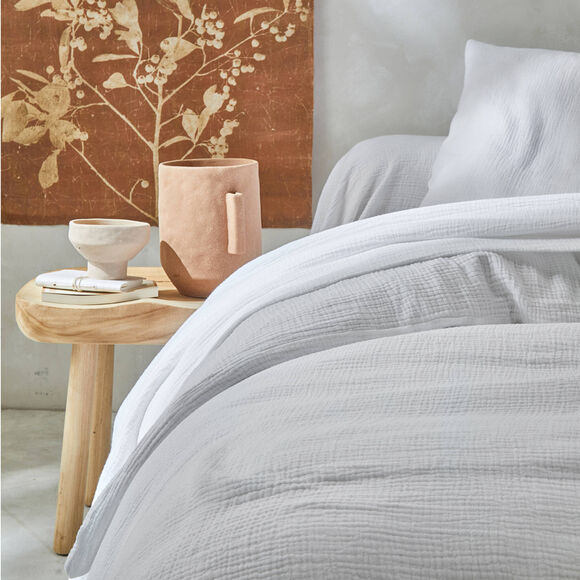 Linge de lit uni en triple gaze de coton (blanc)