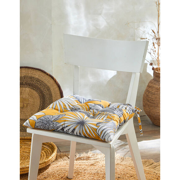 Galette de chaise imprim&eacute; tropical - lot de 2 (jaune)