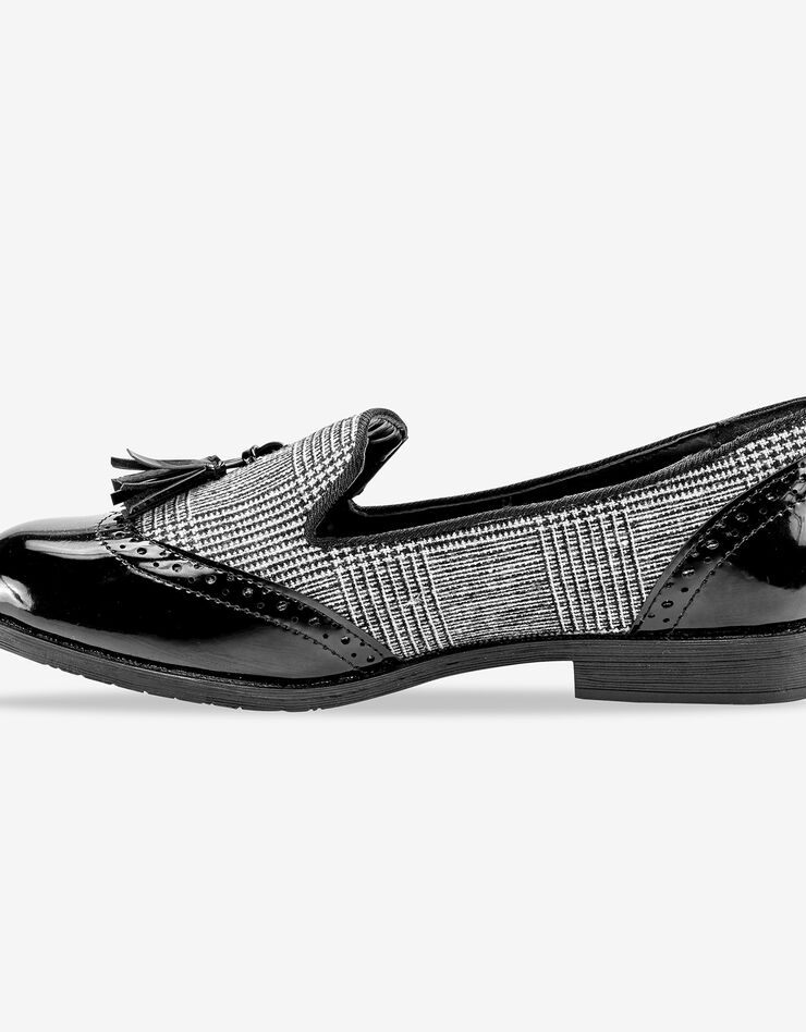 Mocassins pompons bi-matière - prince de Galles/verni noir, noir Mocassins pompons bi-matière - prince de Galles/verni noir, noir, hi-res image number 1