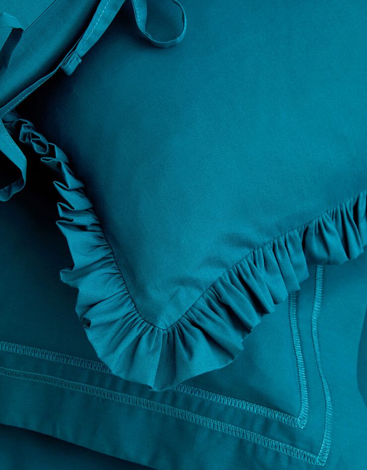 Linge de lit uni percale (bleu paon)