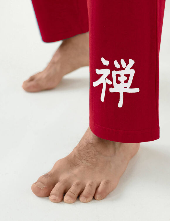 Pyjama met lange mouwen en bamboemotief (ecru / bordeaux)
