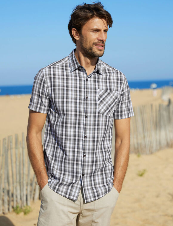  Chemise à carreaux manches courtes polycoton (gris)