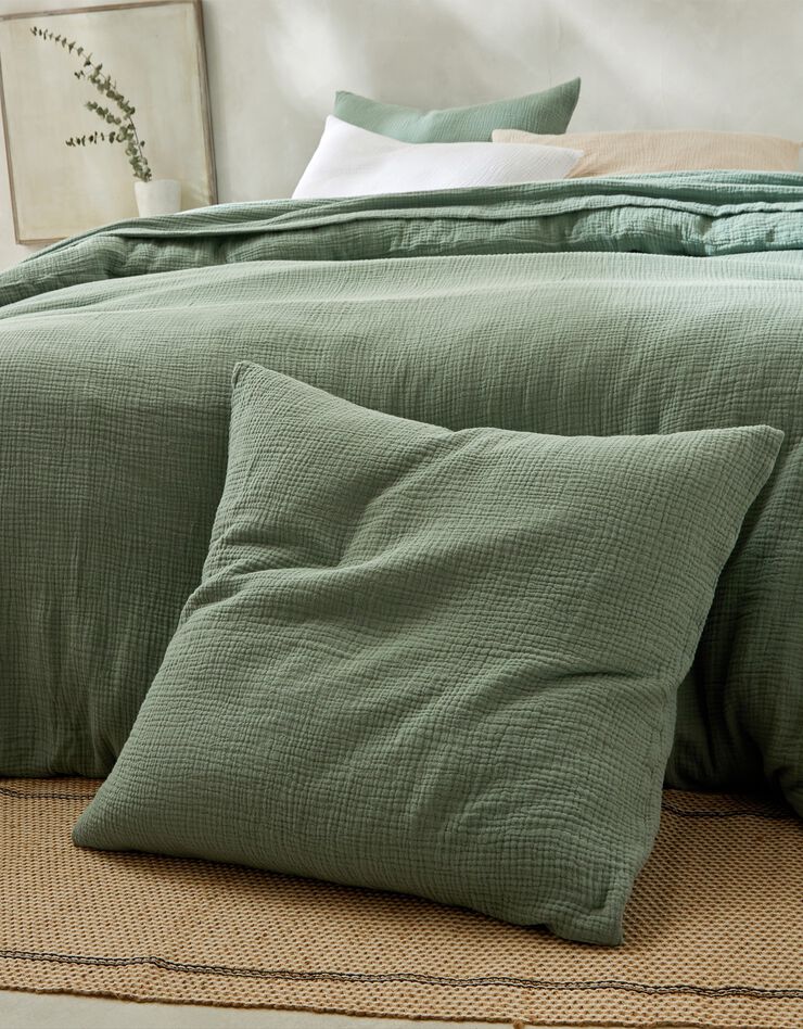 Linge de lit uni en triple gaze de coton (vert)