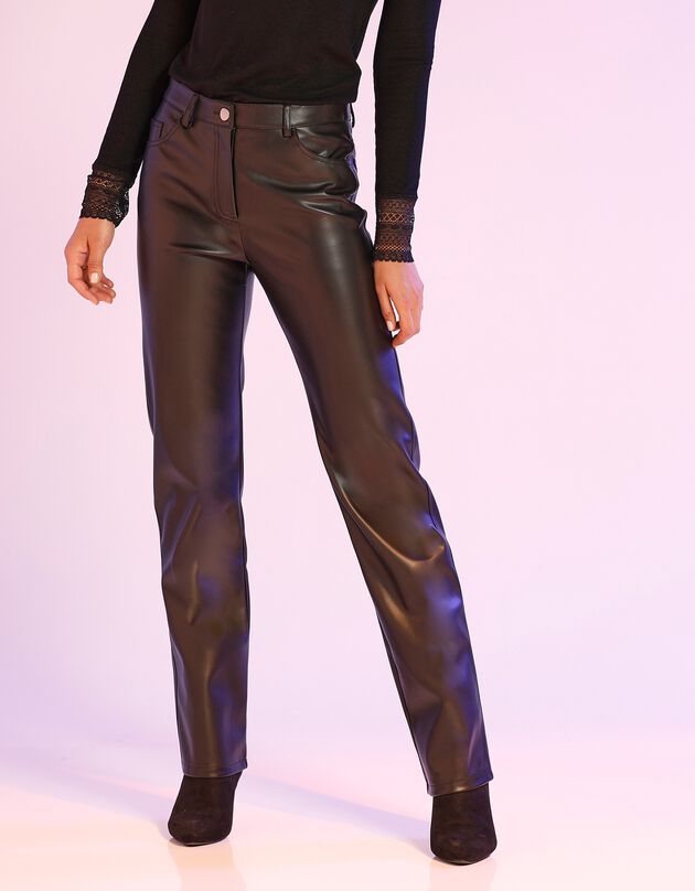Pantalon vegan en faux cuir (1), coupe droite (noir)