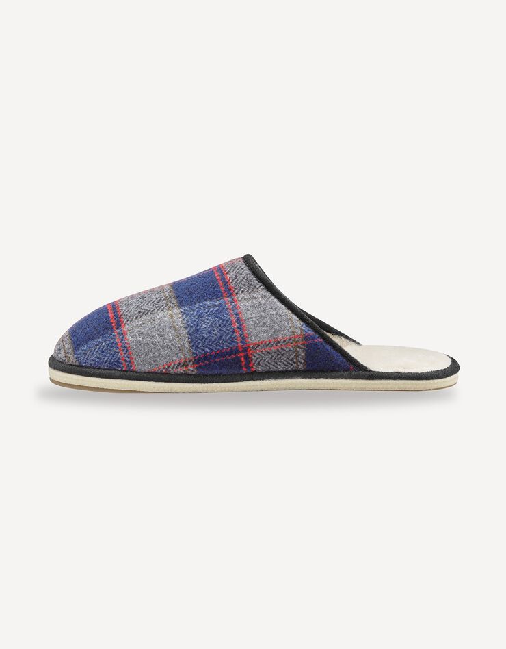 Mules homme silencieuses fourrées laine, carreaux marine Mules homme silencieuses fourrées laine, carreaux marine, hi-res image number 1