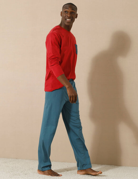 Pyjamashirt met borstzakje en lange mouwen (bordeaux)