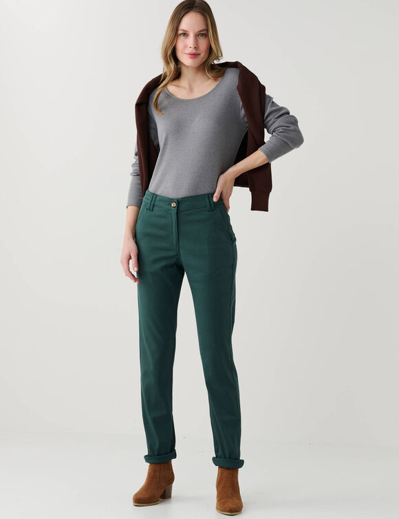 Pantalon chino stretch (vert fonc&eacute;)