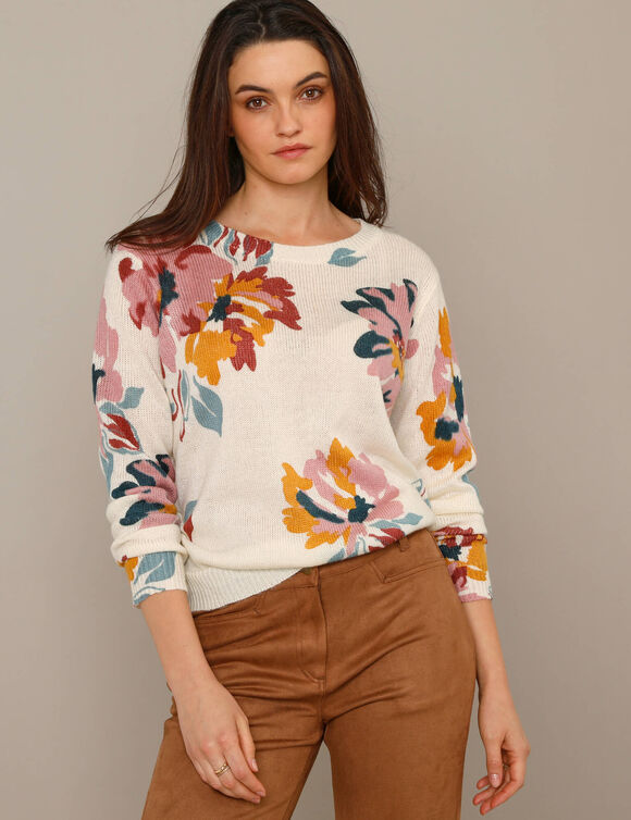 Trui met bloemenprint (ecru / roze)