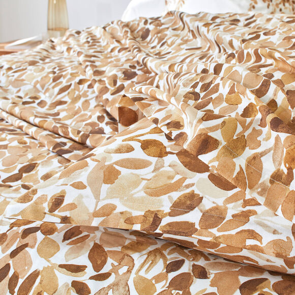 Linge de lit L&eacute;onie imprim&eacute; v&eacute;g&eacute;tal - coton 57 fils/cm&sup2; (&eacute;cru / chocolat)