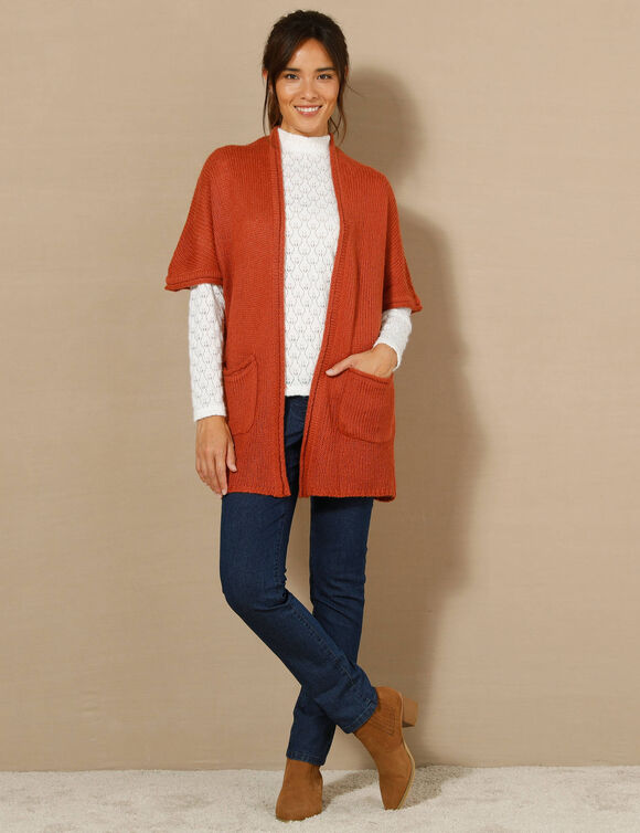 Gilet long ouvert manches courtes toucher doux  (terracotta)