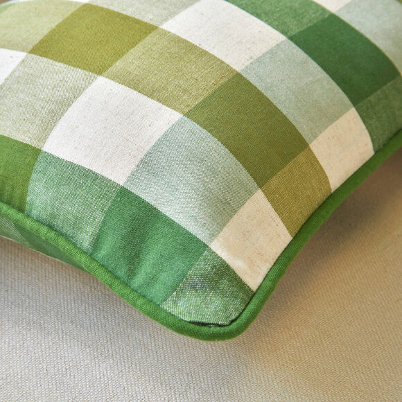 Coussin rectangulaire coton lin carreaux (vert)