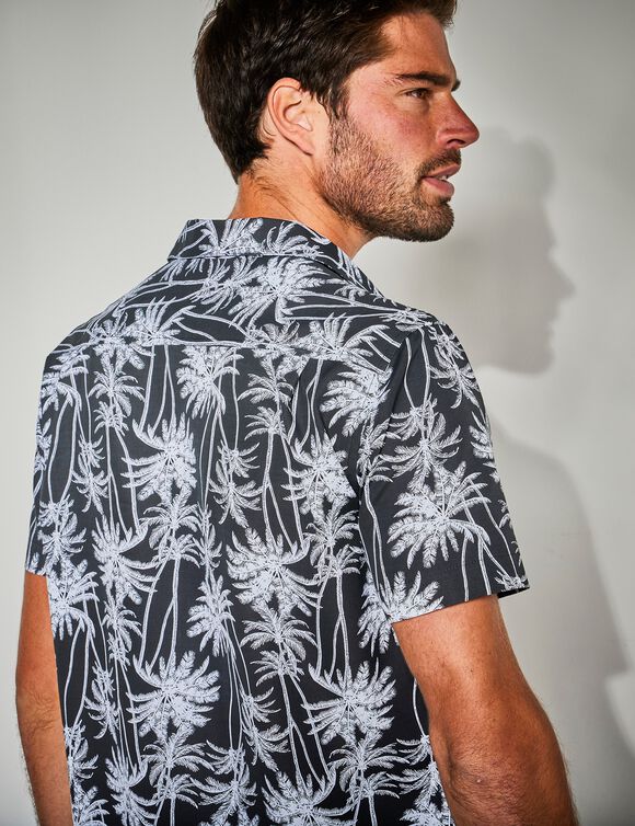 Chemise imprimée manches courtes polycoton (noir / blanc)