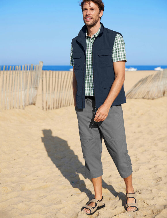 Pantacourt 3/4 &eacute;lastiqu&eacute; + ceinture assortie (gris acier)