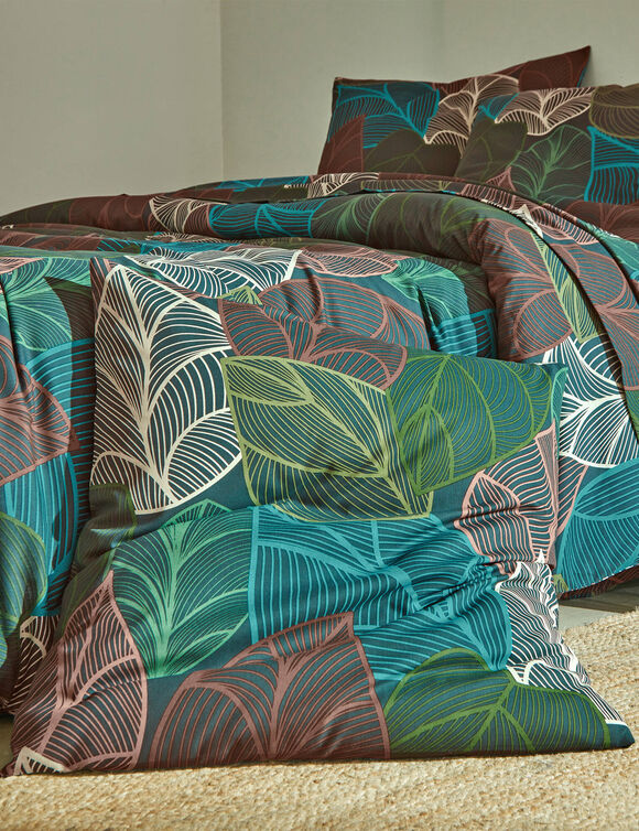 Linge de lit Elsa en polycoton à motifs feuilles (vert)