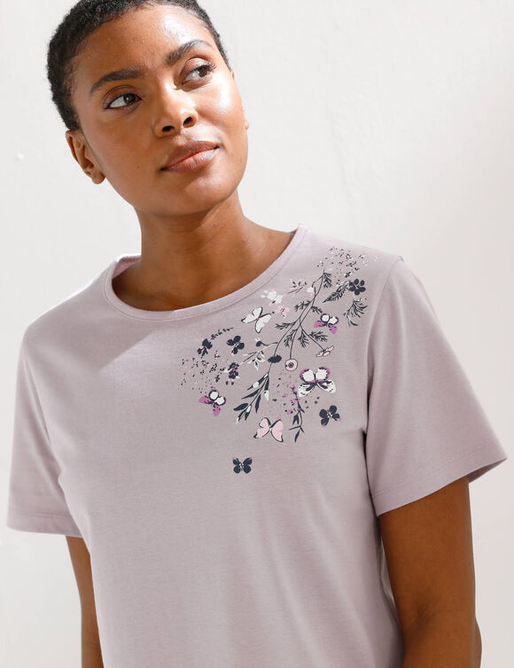 T-shirt manches courtes imprim&eacute; papillon (parme)