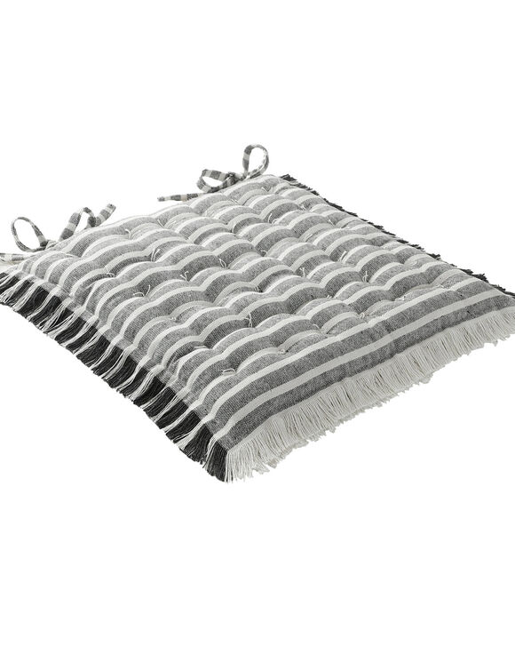 Galette de chaise carr&eacute;e ray&eacute;e &agrave; franges - lot de 2 (anthracite)