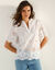 Blouse col tunisien manches courtes, broderie anglaise (wit)