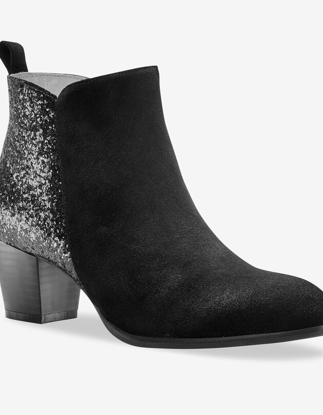 Low-boots in splitleer met glitters, zwart, hi-res