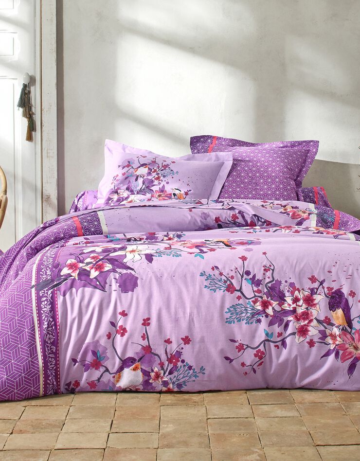 Linge de lit Birdy en coton imprimé oiseaux (parme)