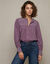 Blouse met hoge kraag, geborduurde gesmokte details, katoen (paars / ecru)