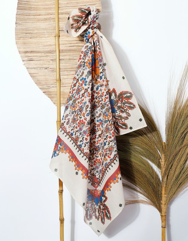 Foulard met motiefjes, 100 x 100 cm - katoen (ecru)