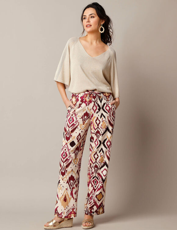 Pantalon fluide large, imprimé (beige)