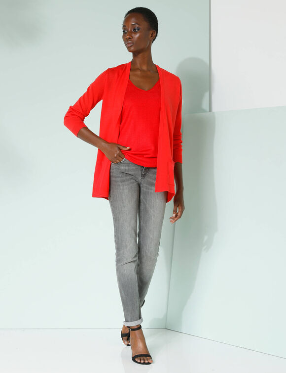 Gilet porter ouvert, maille toucher doux (rouge)