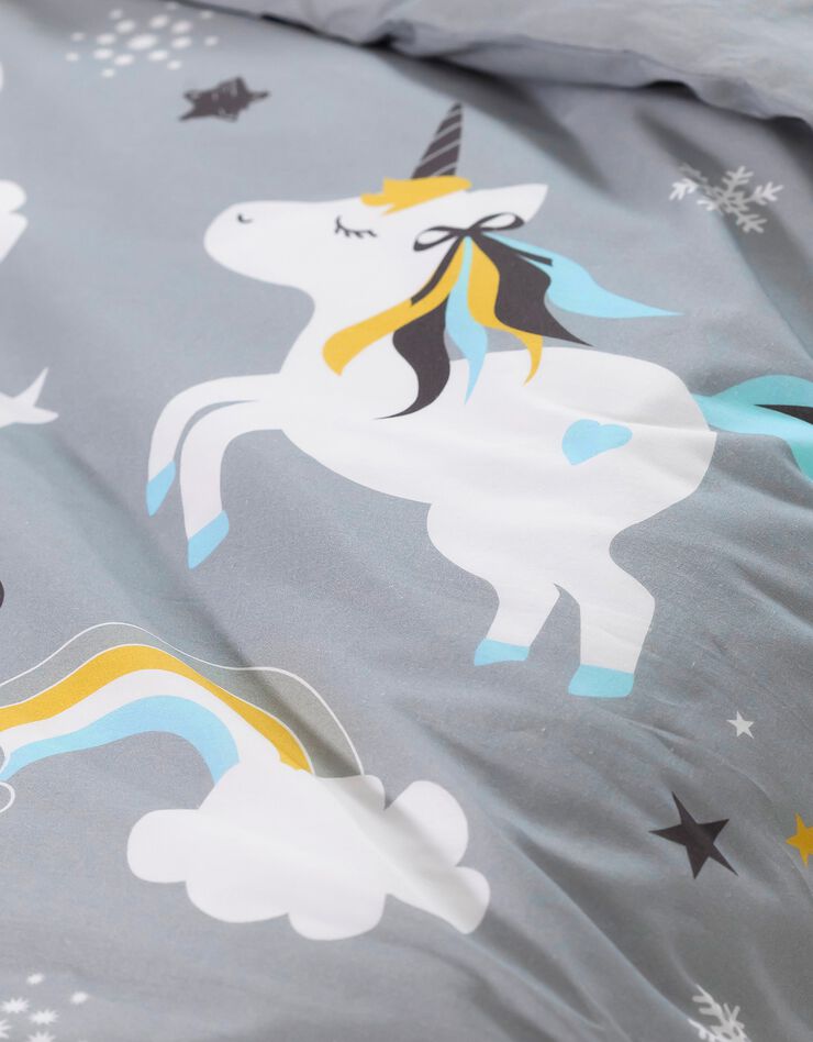 Linge de lit enfant Lilou imprimé licorne 1 personne - coton (gris)