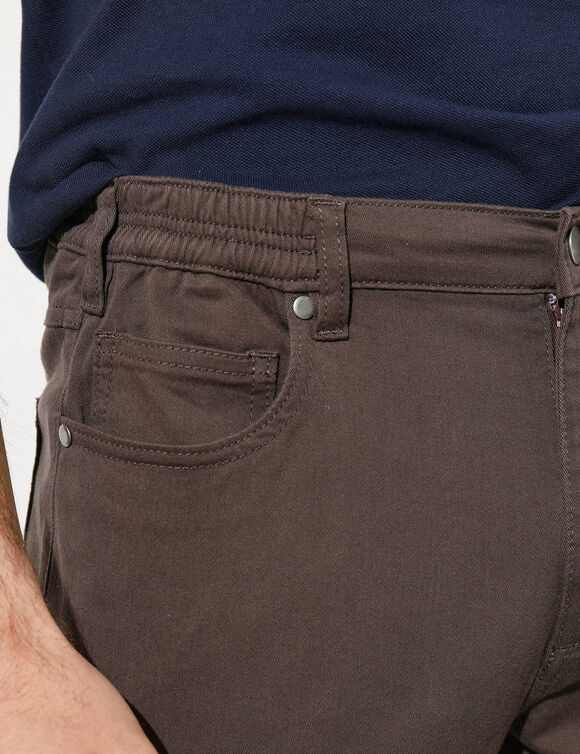 Pantalon droit 5 poches twill coton extensible (chocolat)